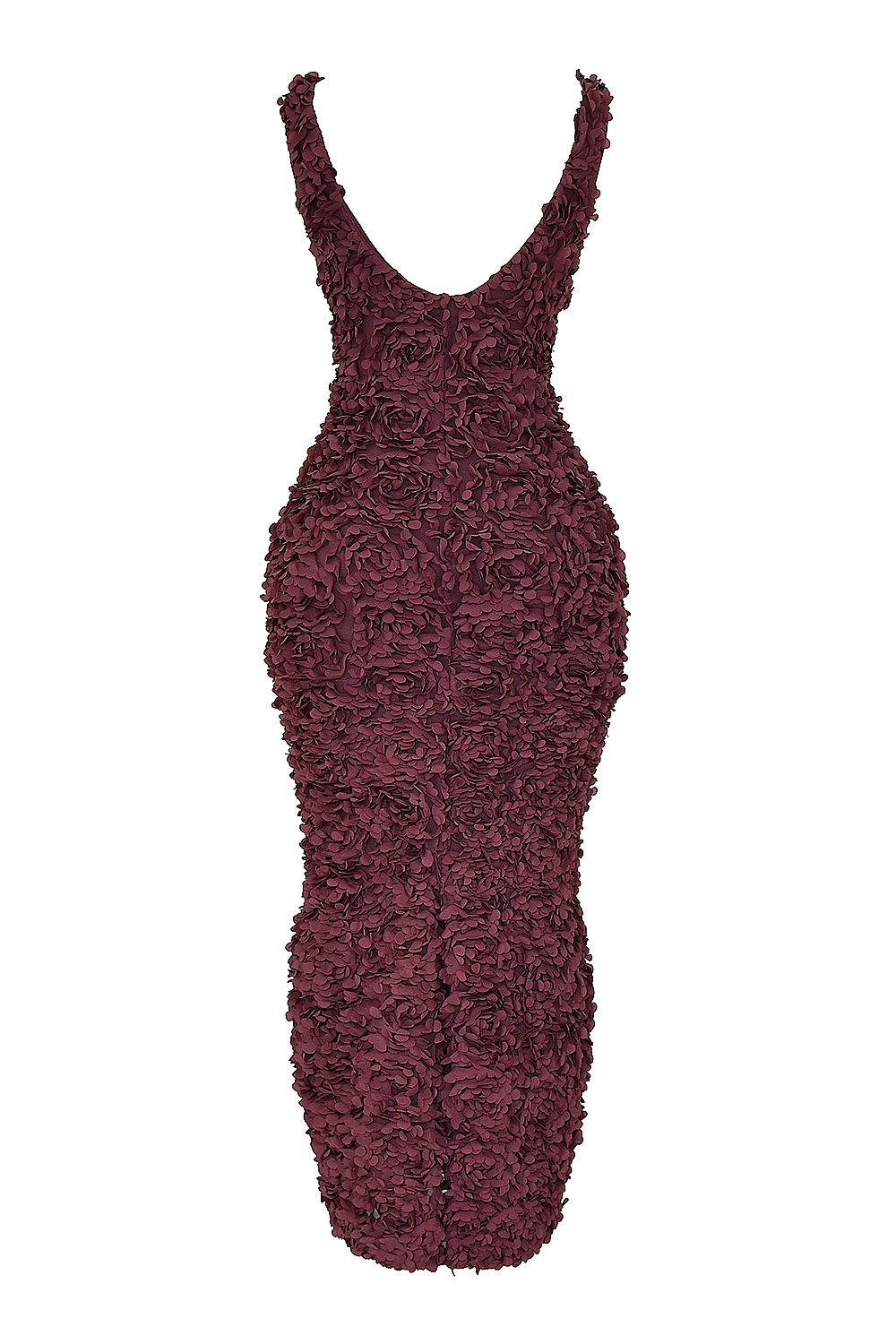 Carena-Merlot Plunge Floral Appliqué Maxi Dress