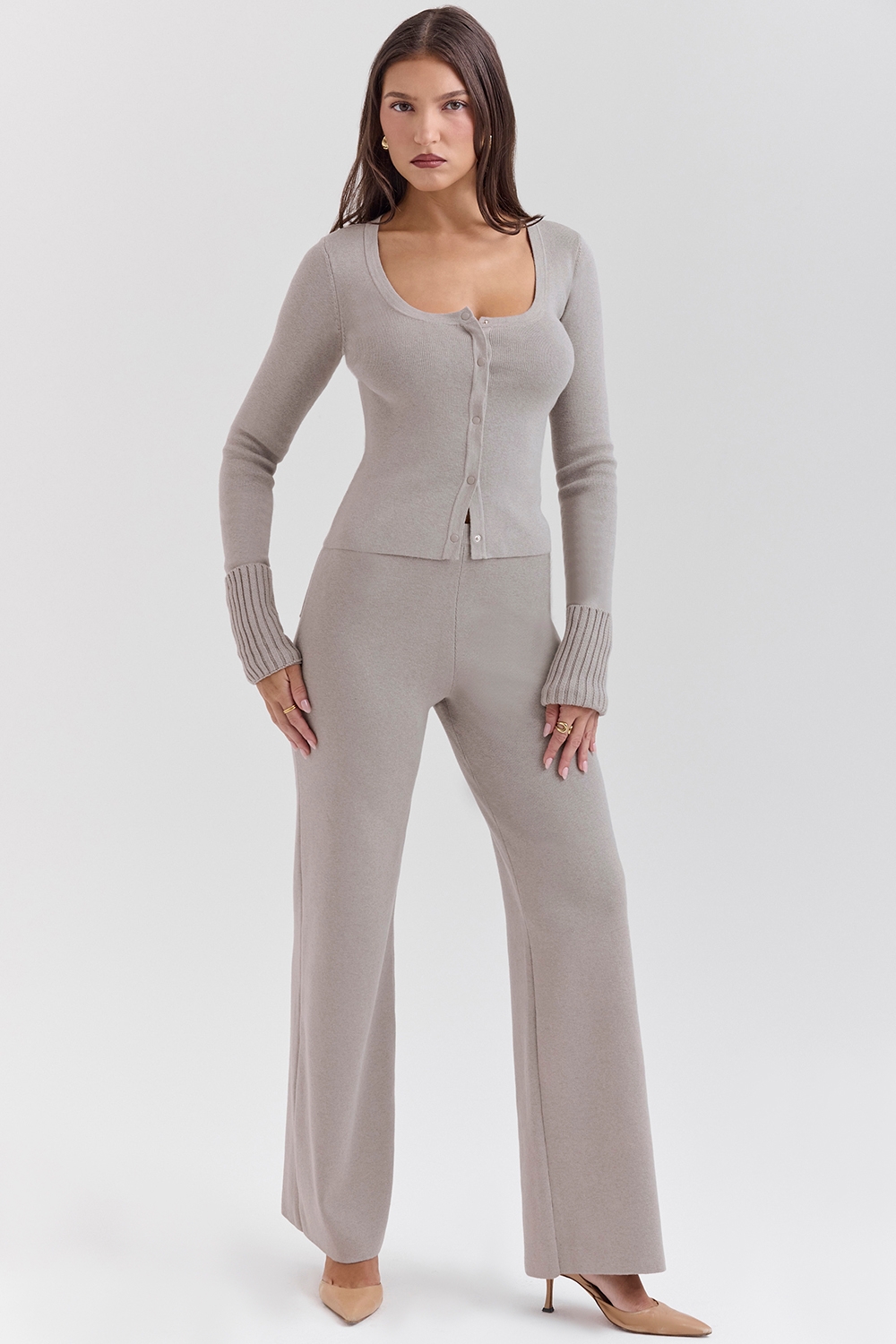 Hunter-Grey Cashmere Straight Leg Trousers