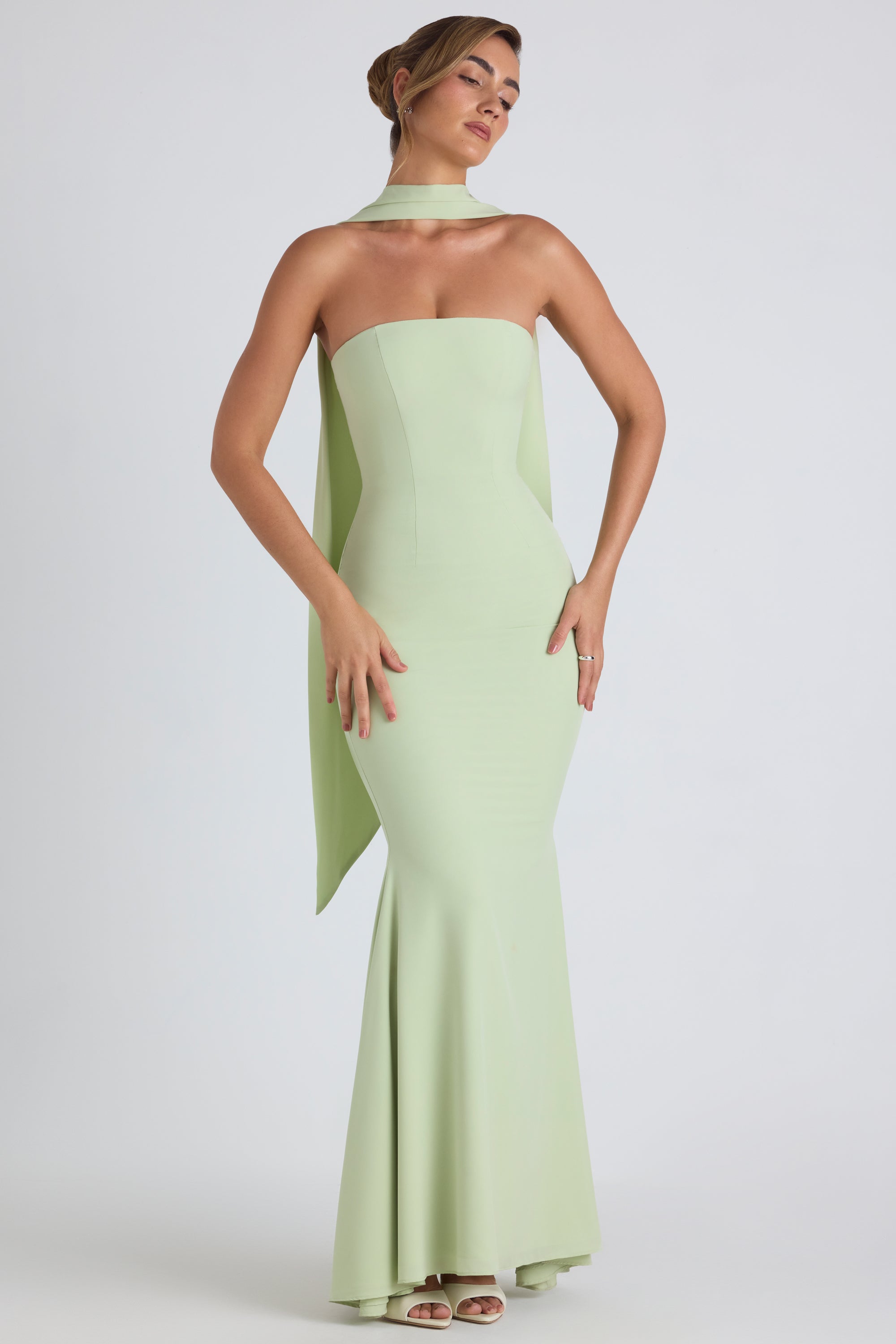 Imogene-Scarf-Detail Strapless Gown in Spring Green