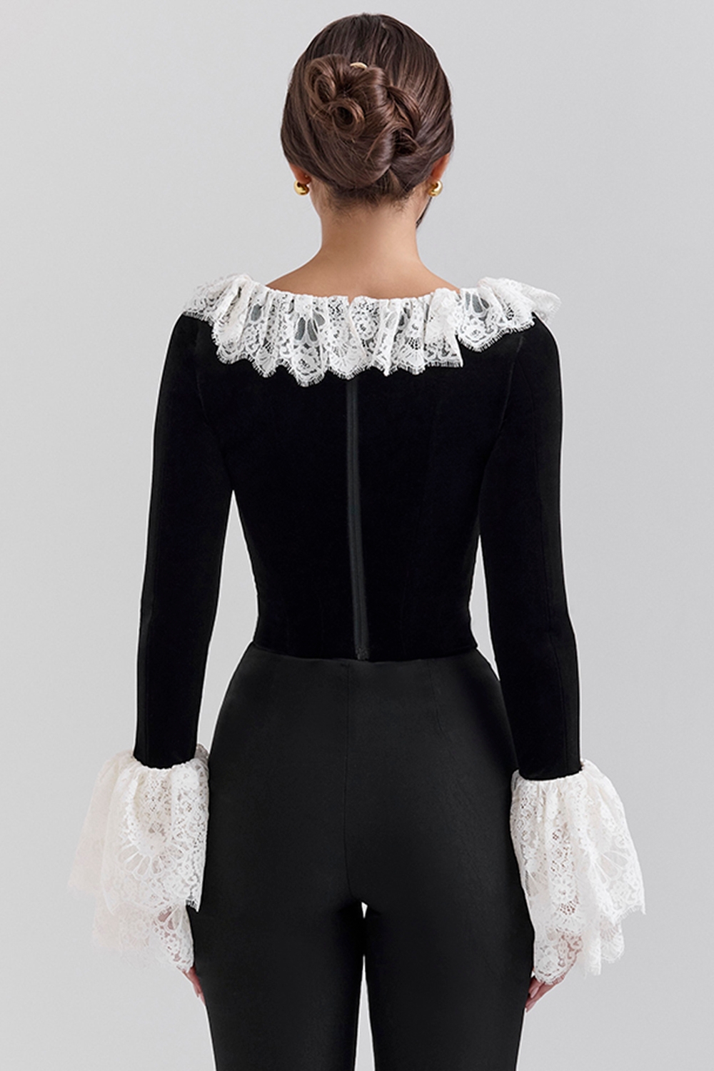 Jacinda-Black Velvet Lace Trimmed Corset Top - SALE