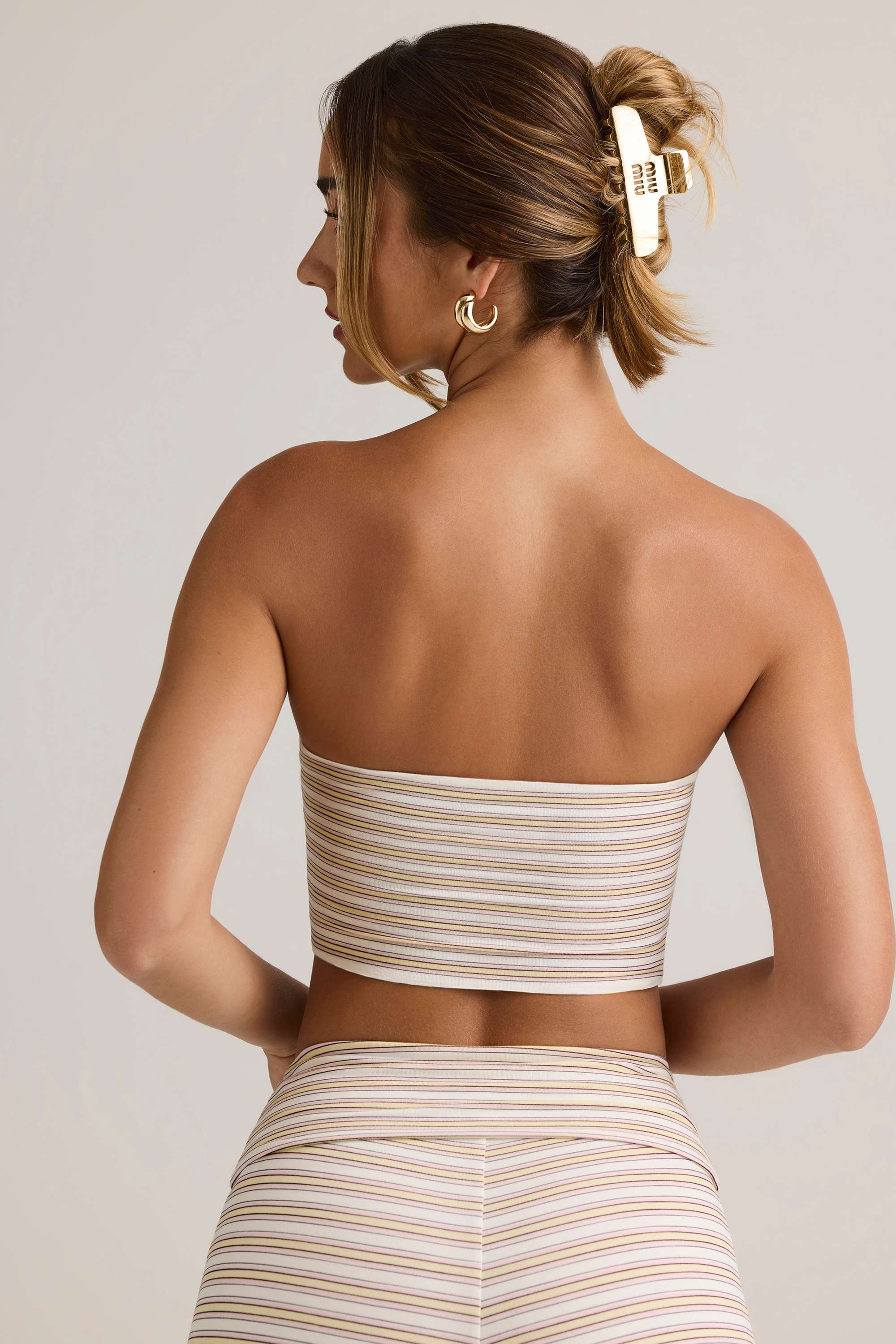 Verna-Modal Strapless Crop Top in Pink Yellow Stripe