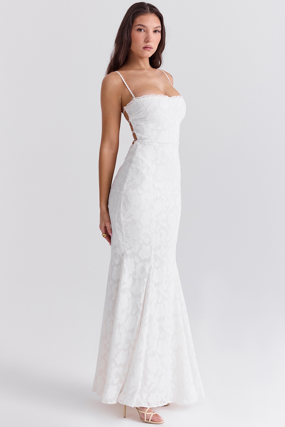 Joan-Ivory Lace Up Back Maxi Dress