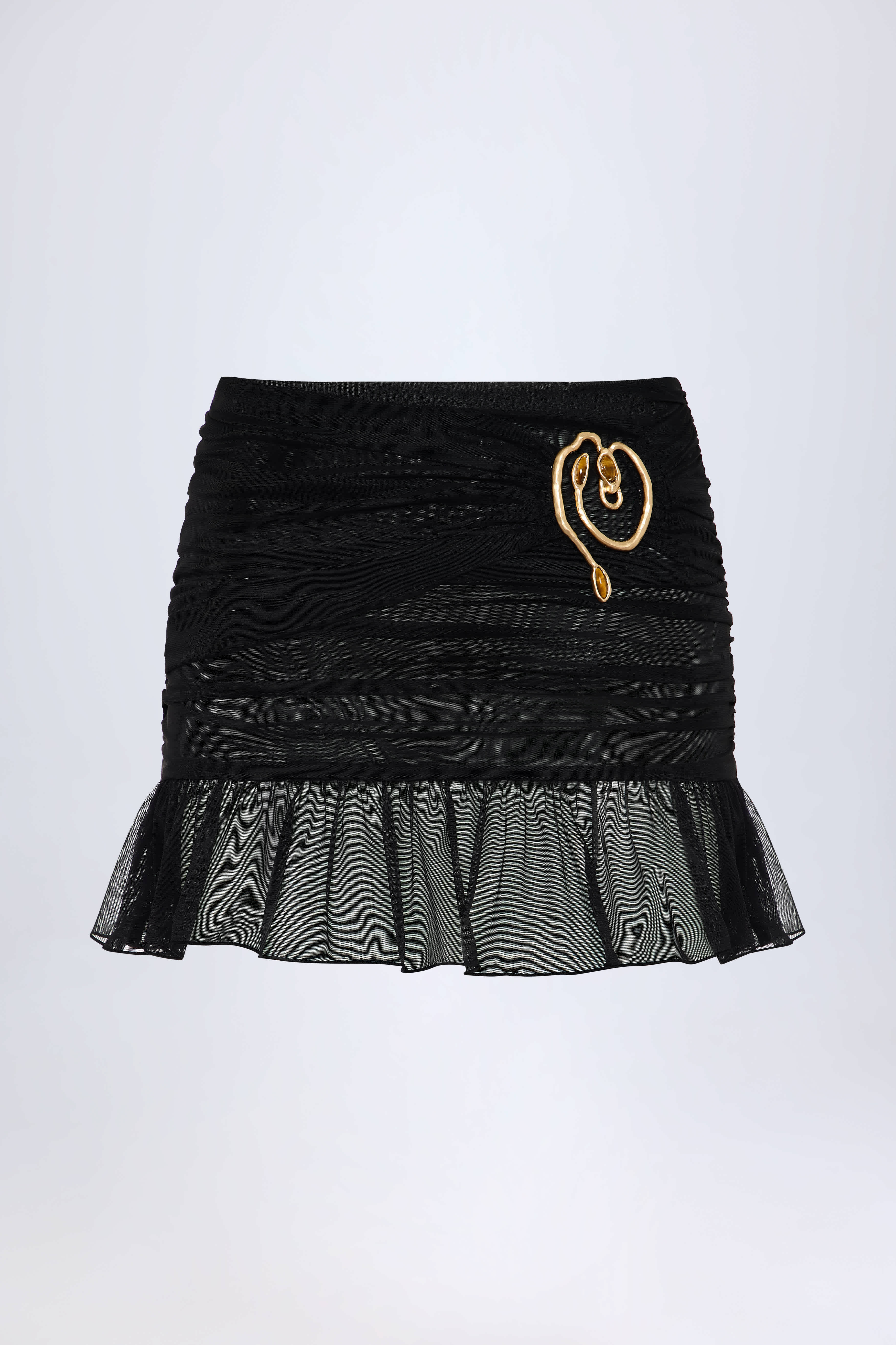 Tobago-Hardware-Detail Ruffled Mid-Rise Mini Skirt in Black