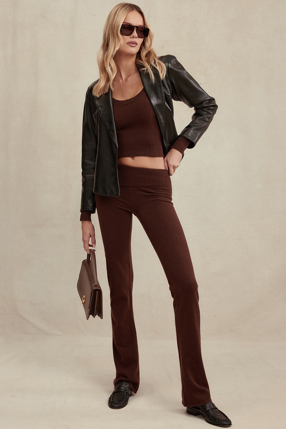 Ama-Chocolate Cashmere Blend Trousers - SALE