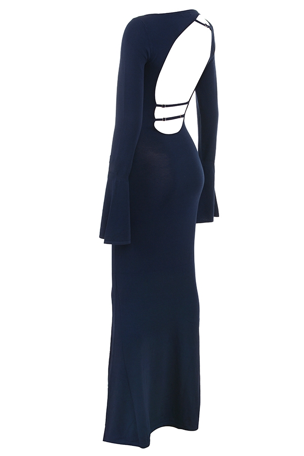 Christiane-Midnight Blue Silky Knit Maxi Dress
