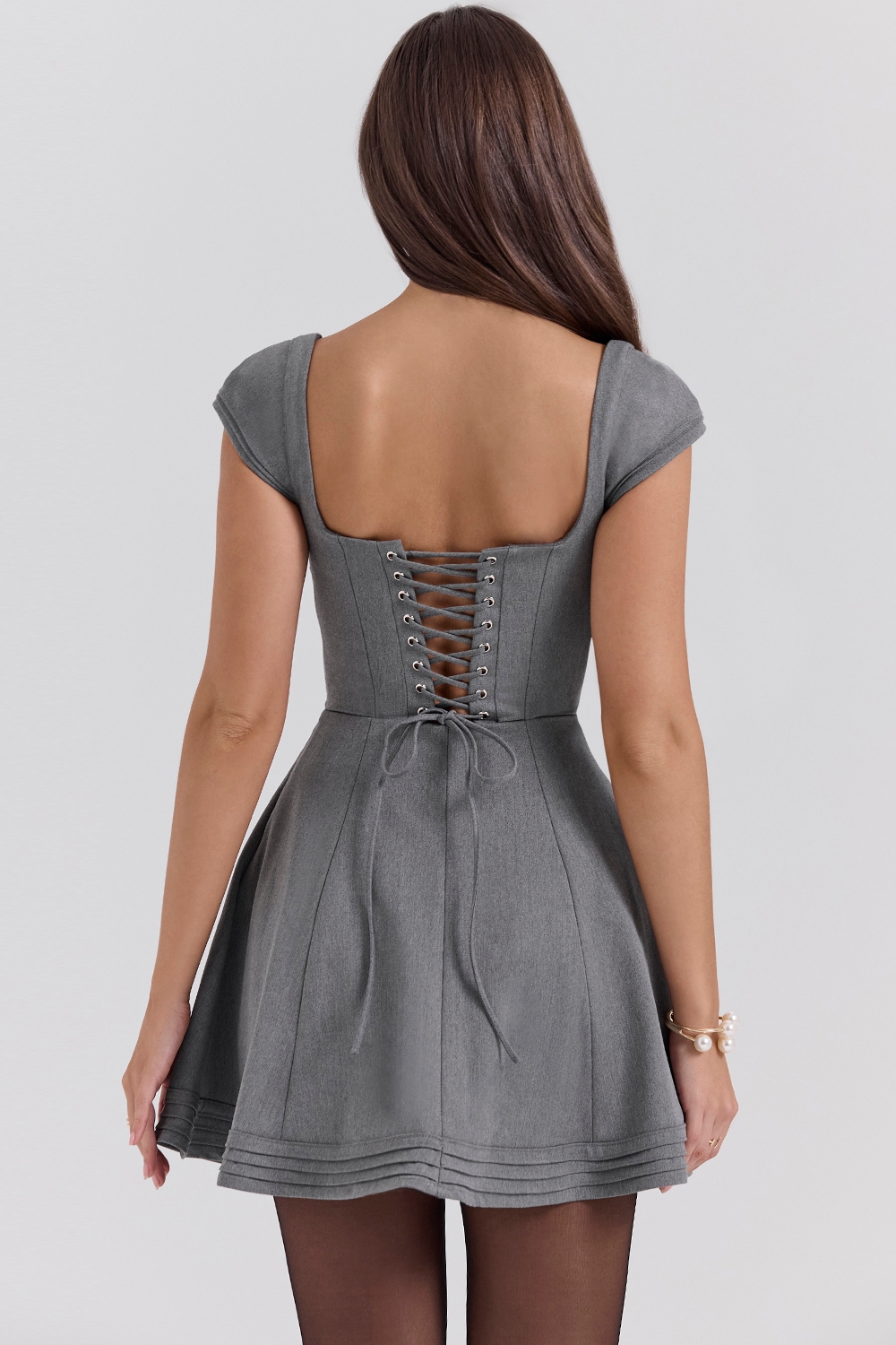 Cheri-French Grey Fitted Mini Dress with Voluminous Skirt - SALE