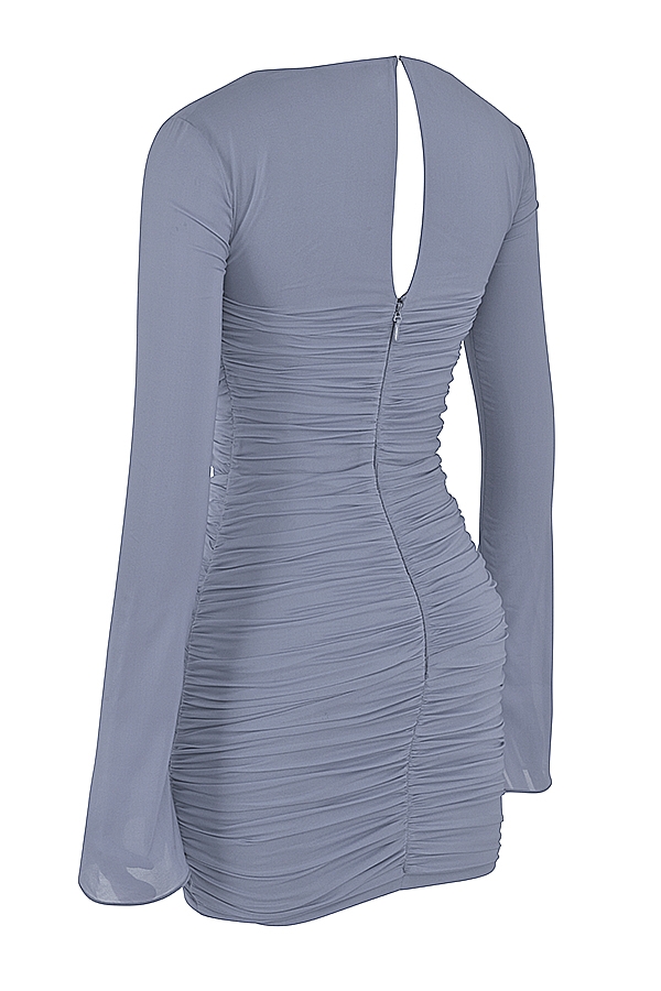 Camille-Dove Grey Real Silk Mini Dress