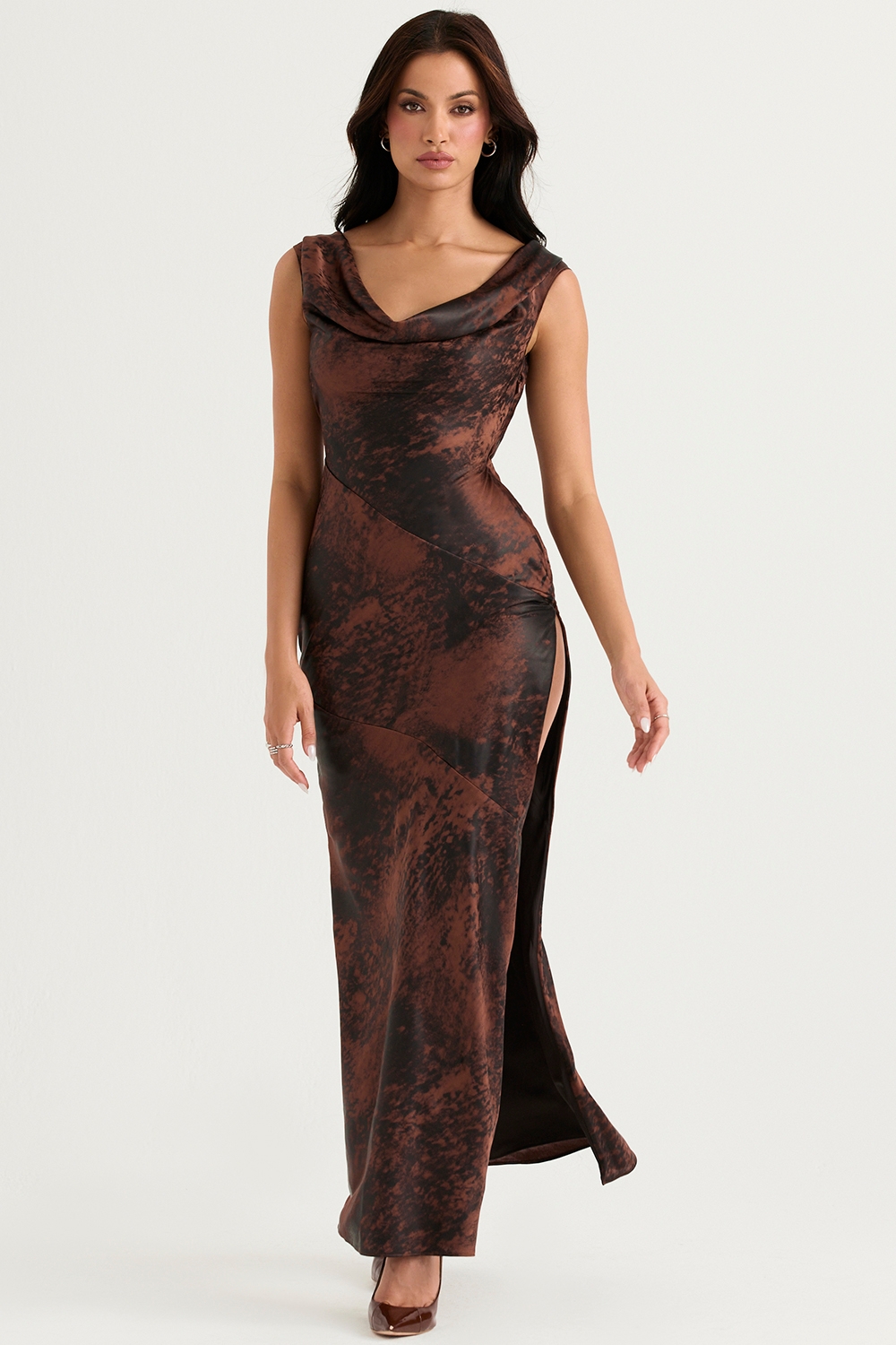 Alaina-Antique Copper Bias Cut Maxi Dress