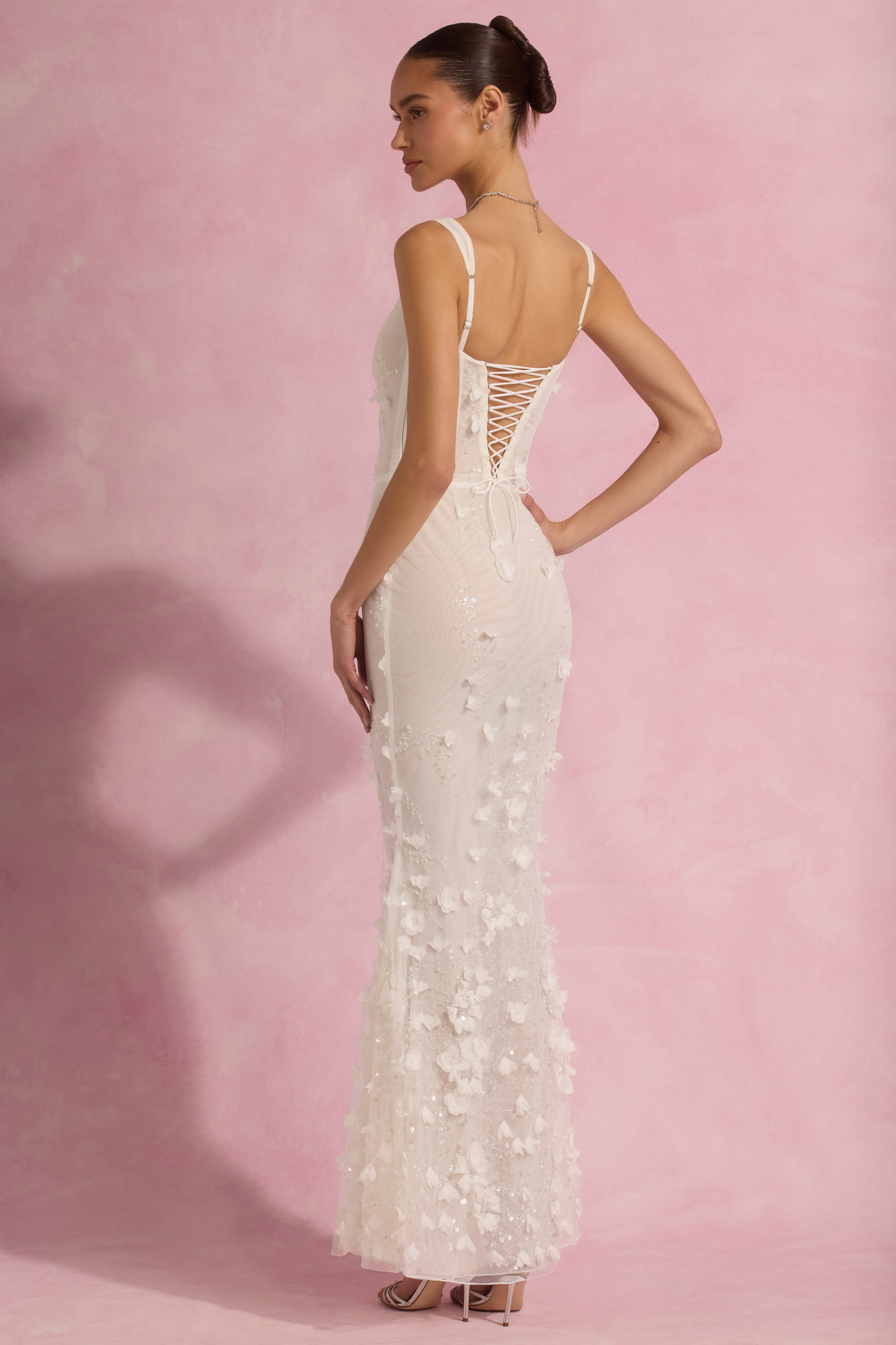 Vasanta-Embellished Fishtail Corset Gown in White