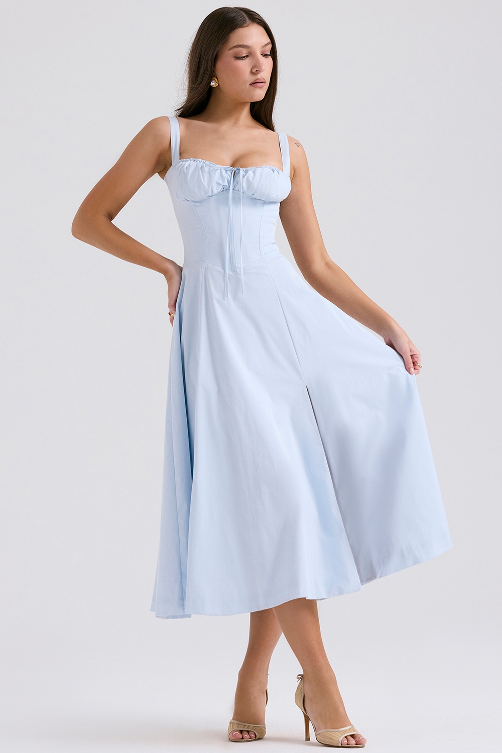 Carmen-Soft Blue Cotton Bustier Sundress