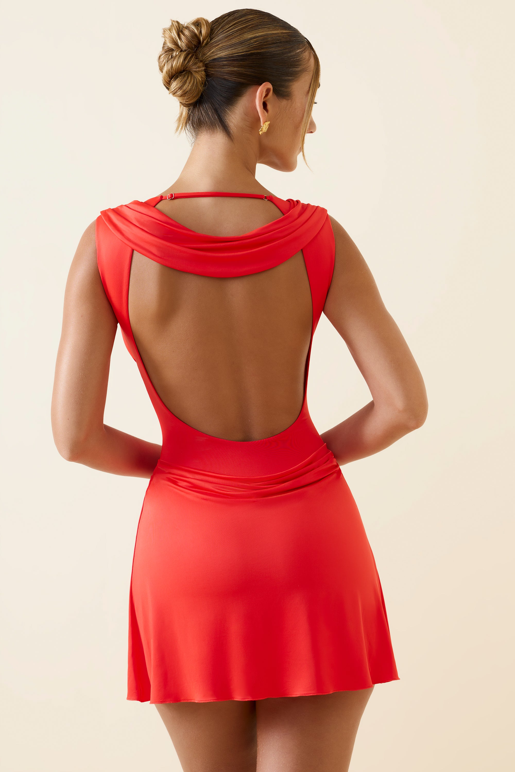 Nalini-Draped Open-Back A-Line Mini Dress in Scarlet