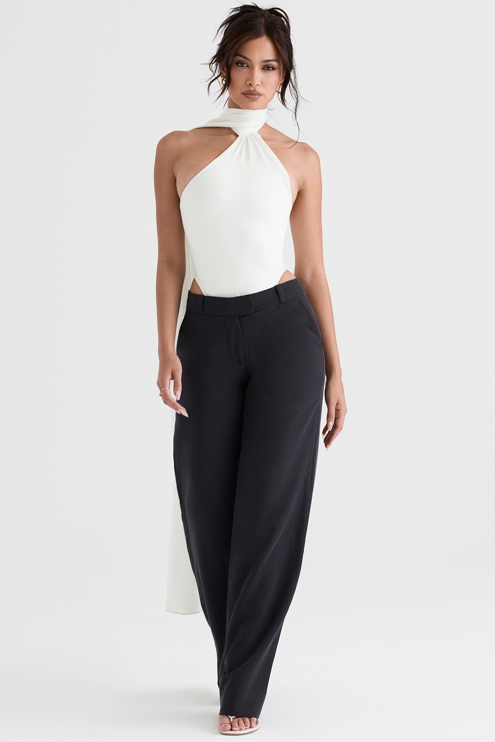 Farrah-Ivory Satin Wrap Neck Bodysuit