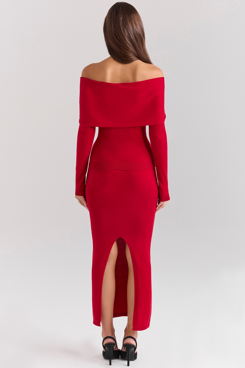 Faith-Holly Red Cashmere Blend Midi Skirt