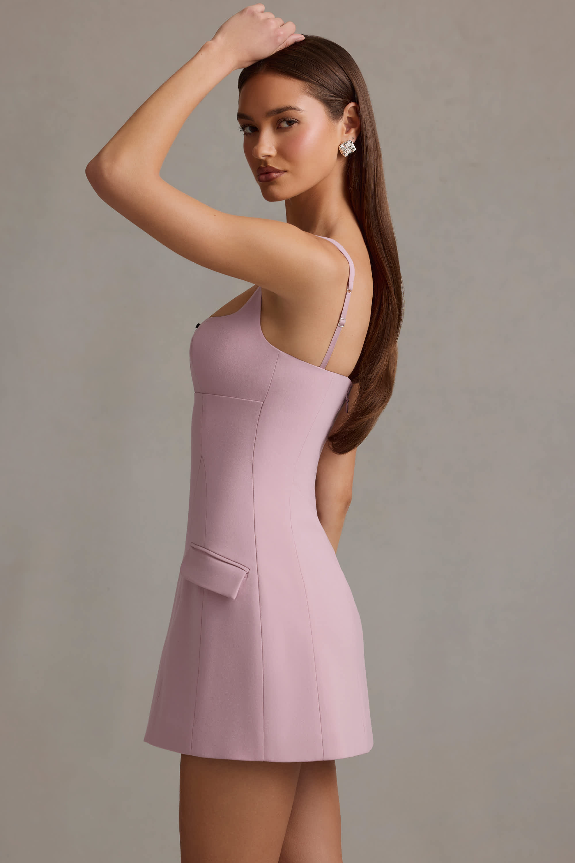 Zarina-Cut-Out Structured A-Line Mini Dress in Mauve