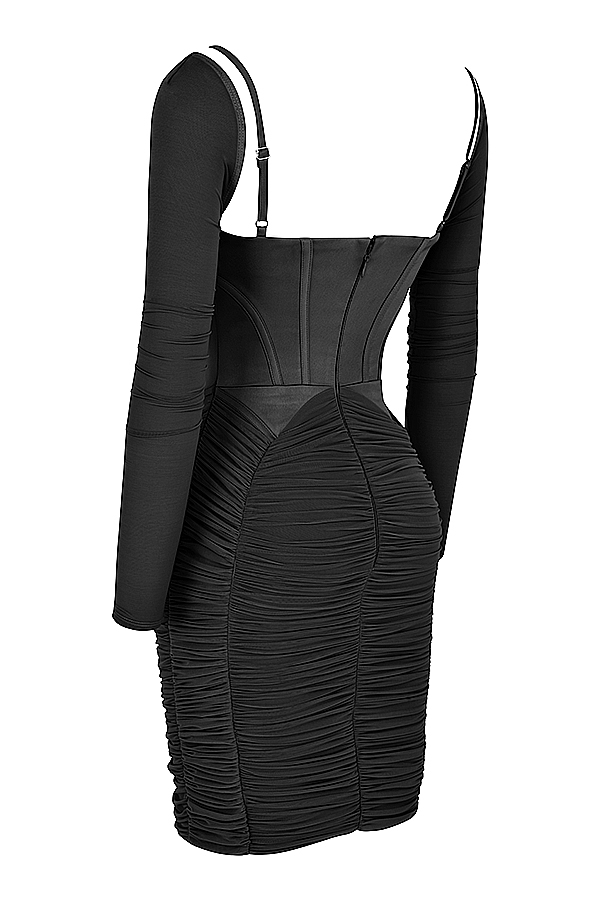 Freyja-Black Gathered Corset Dress