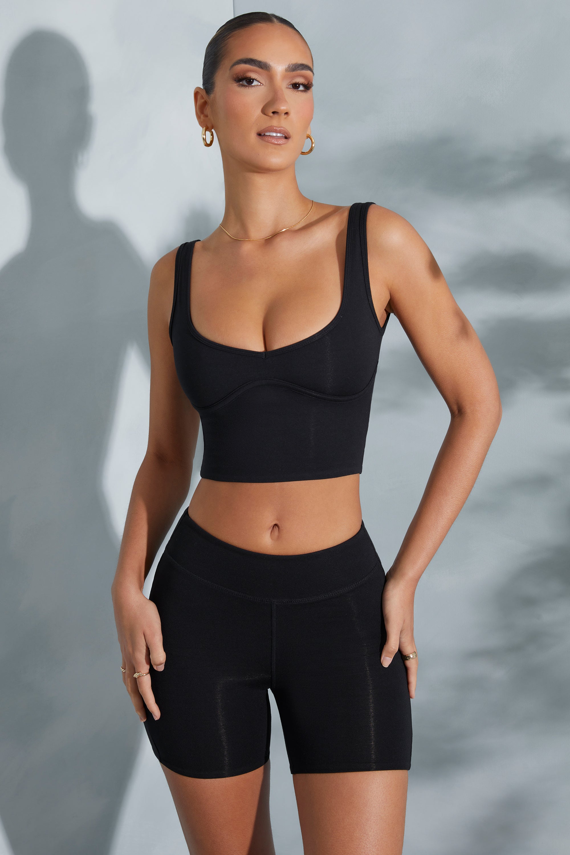 Trista-Sweetheart Neckline Crop Top in Black