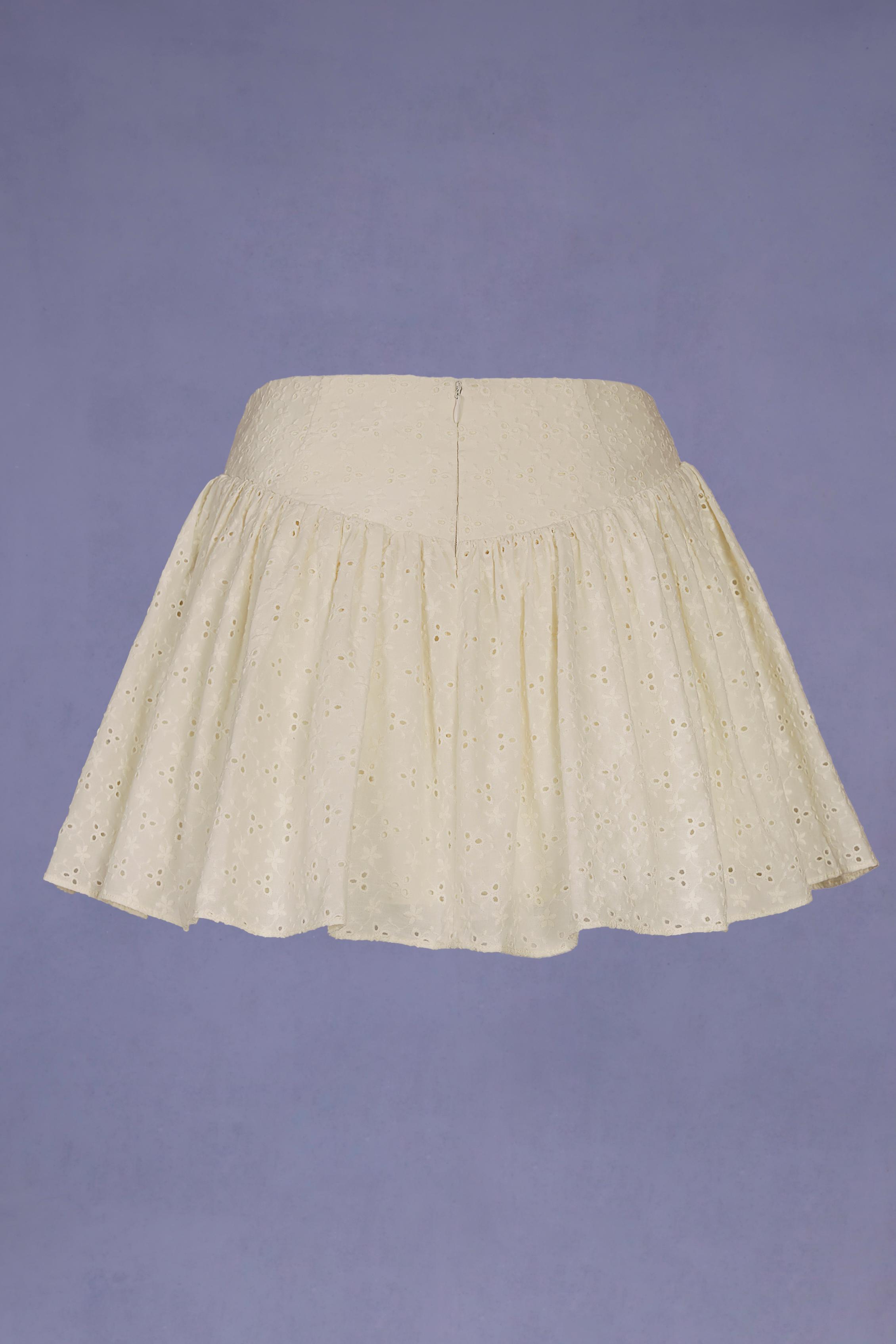 Thia-Bow-Detail Broderie Anglaise Mini Skirt in Ivory