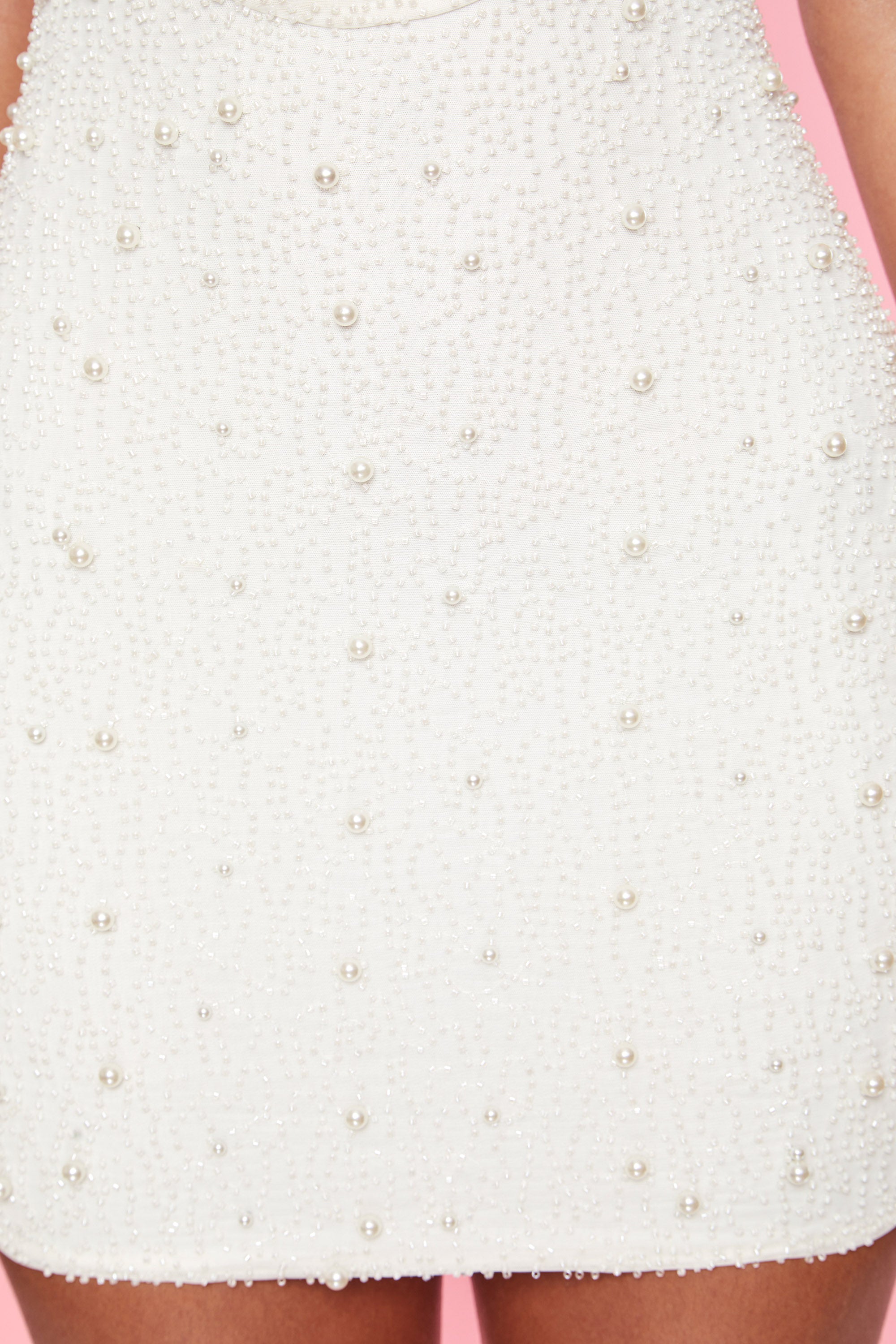 Versailles-Deep Plunge Embellished Mini Dress in White