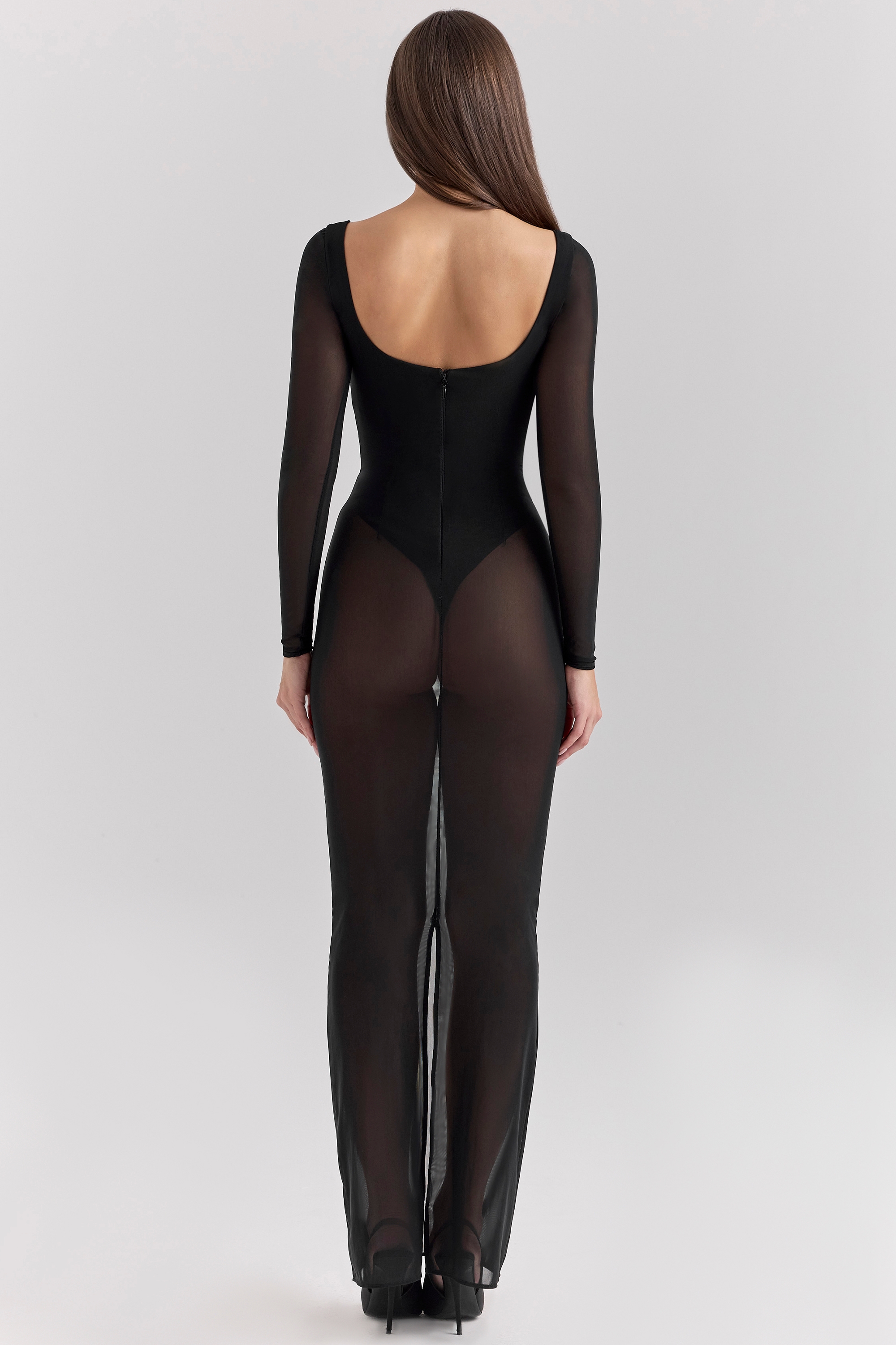 Everly-Black Mesh Maxi Dress with Bodysuit