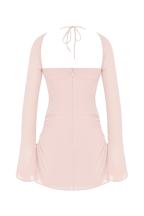 Baby-Pink Quartz Chiffon Cutout Halter Mini Dress