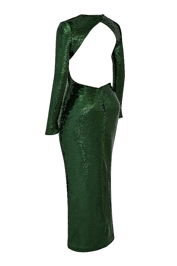 Belle-Pine Green Sequin Maxi Dress