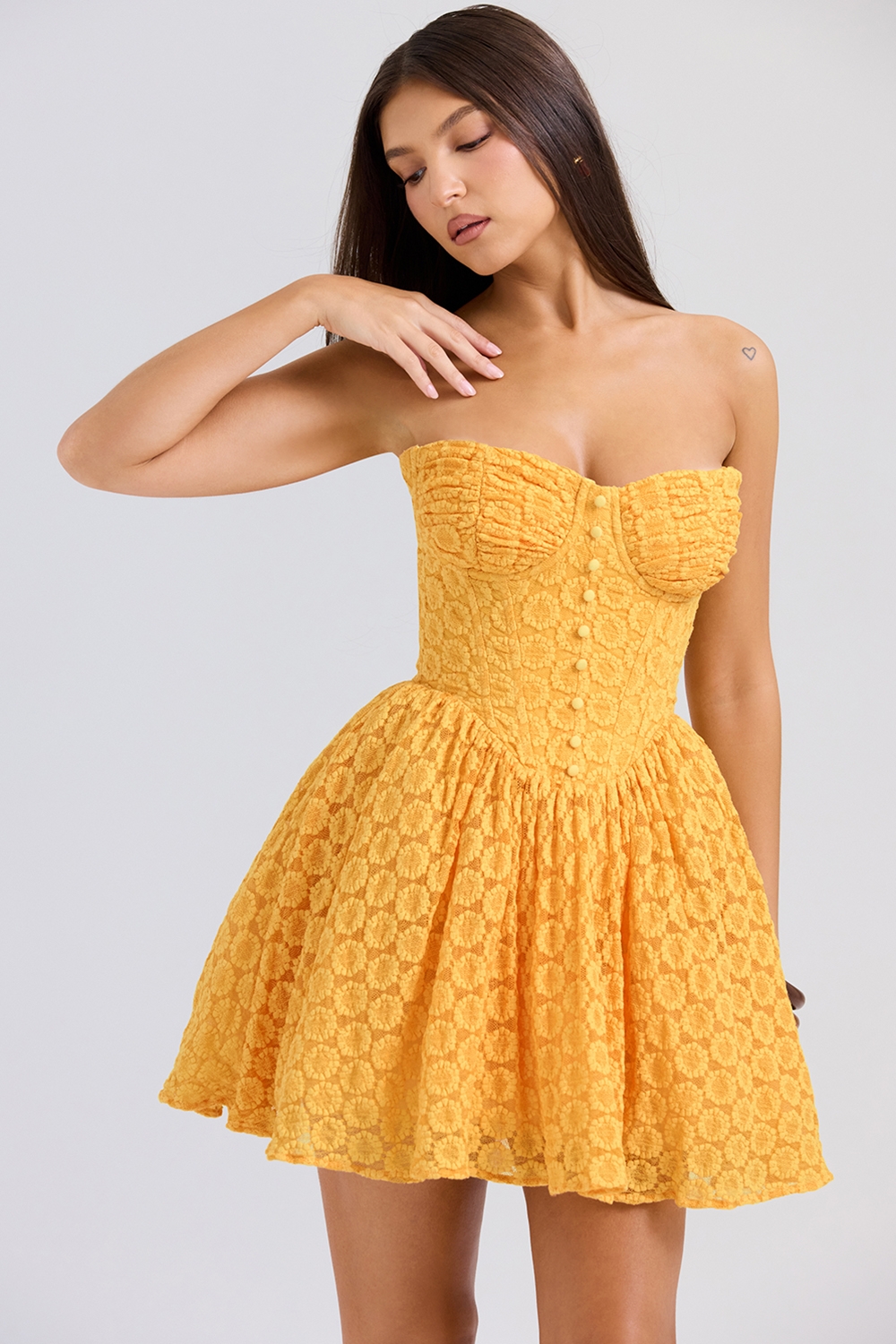 Carolina-Apricot Lace Corset Mini Dress