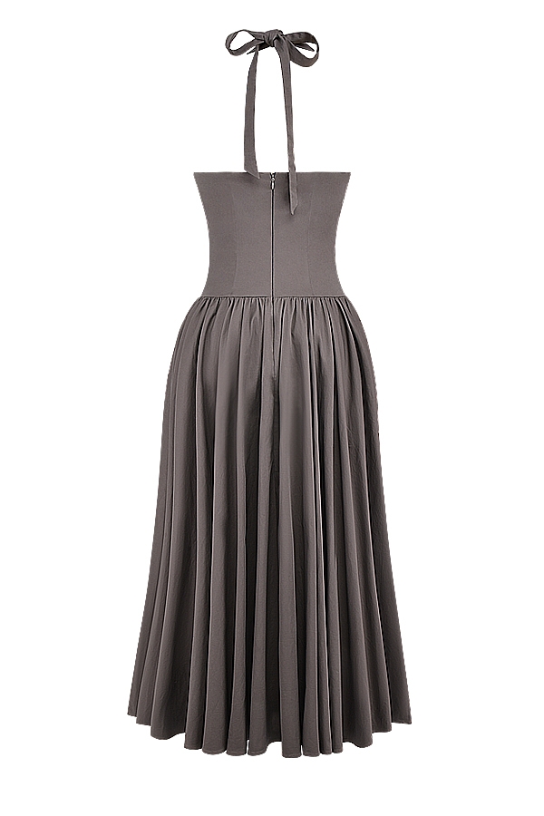 Coquette-Smoke Halter Midi Dress