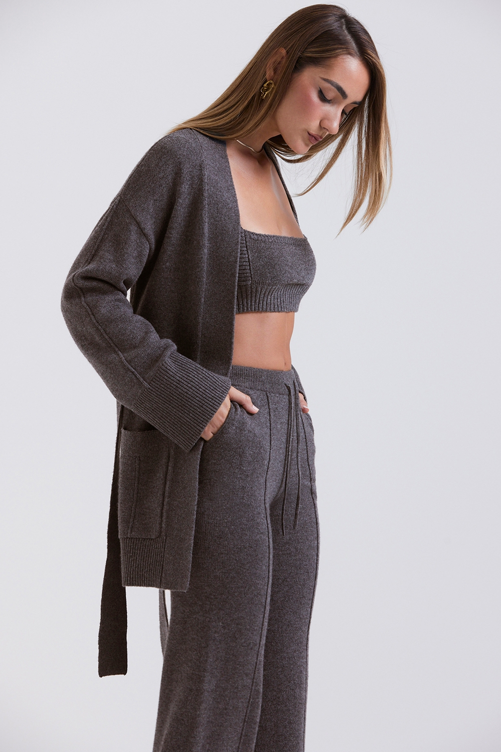 Alaia-Charcoal Cashmere Blend Belted Cardigan - SALE