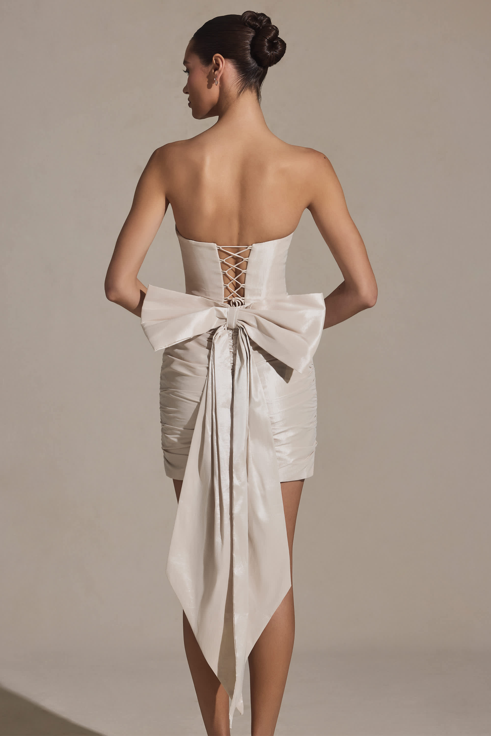 Viviana-Bow-Detail Strapless Mini Dress in Ivory