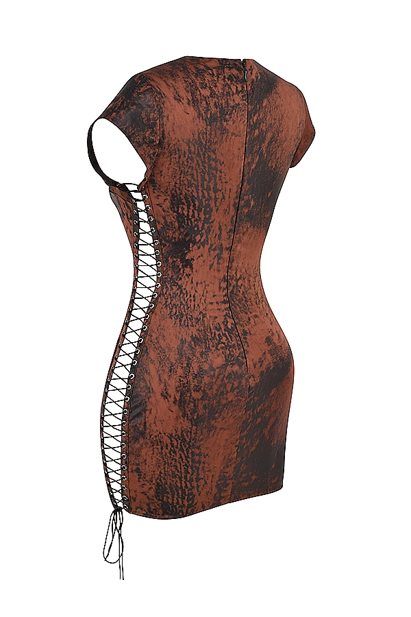 Daphne-Antique Copper Lace up Mini Dress