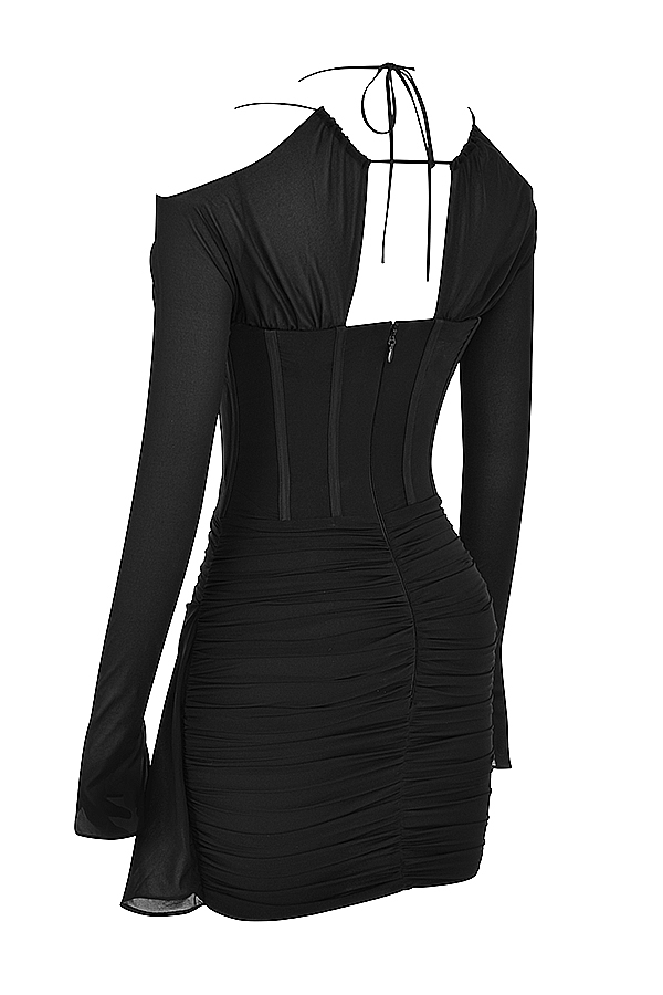 Gianna-Black Real Silk Corset Mini Dress