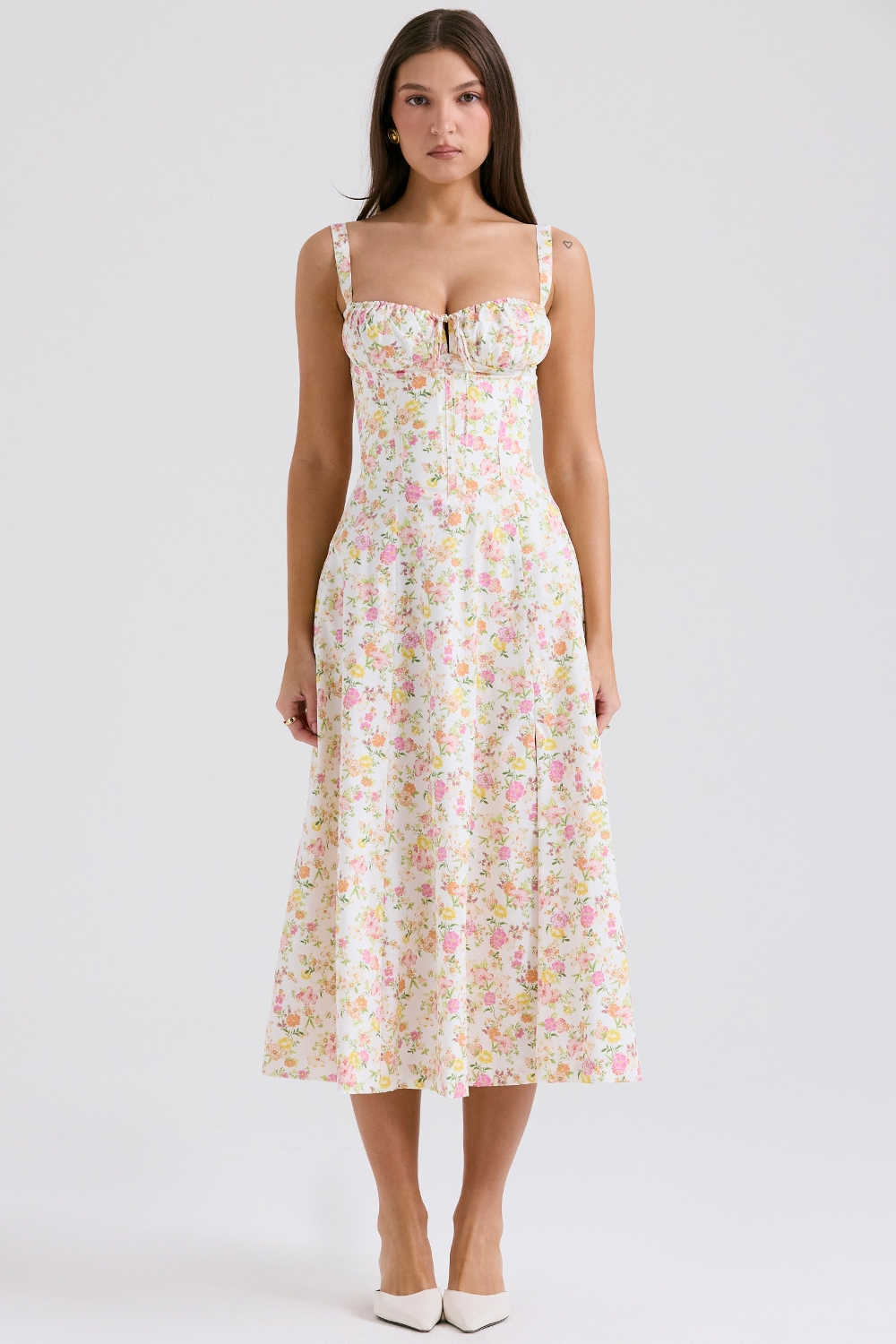 Carmen-Ivory Meadow Print Cotton Bustier Sundress