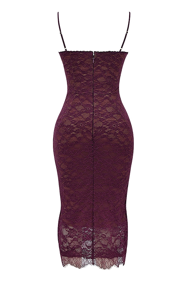 Melina-Mulberry Lace Midi Dress