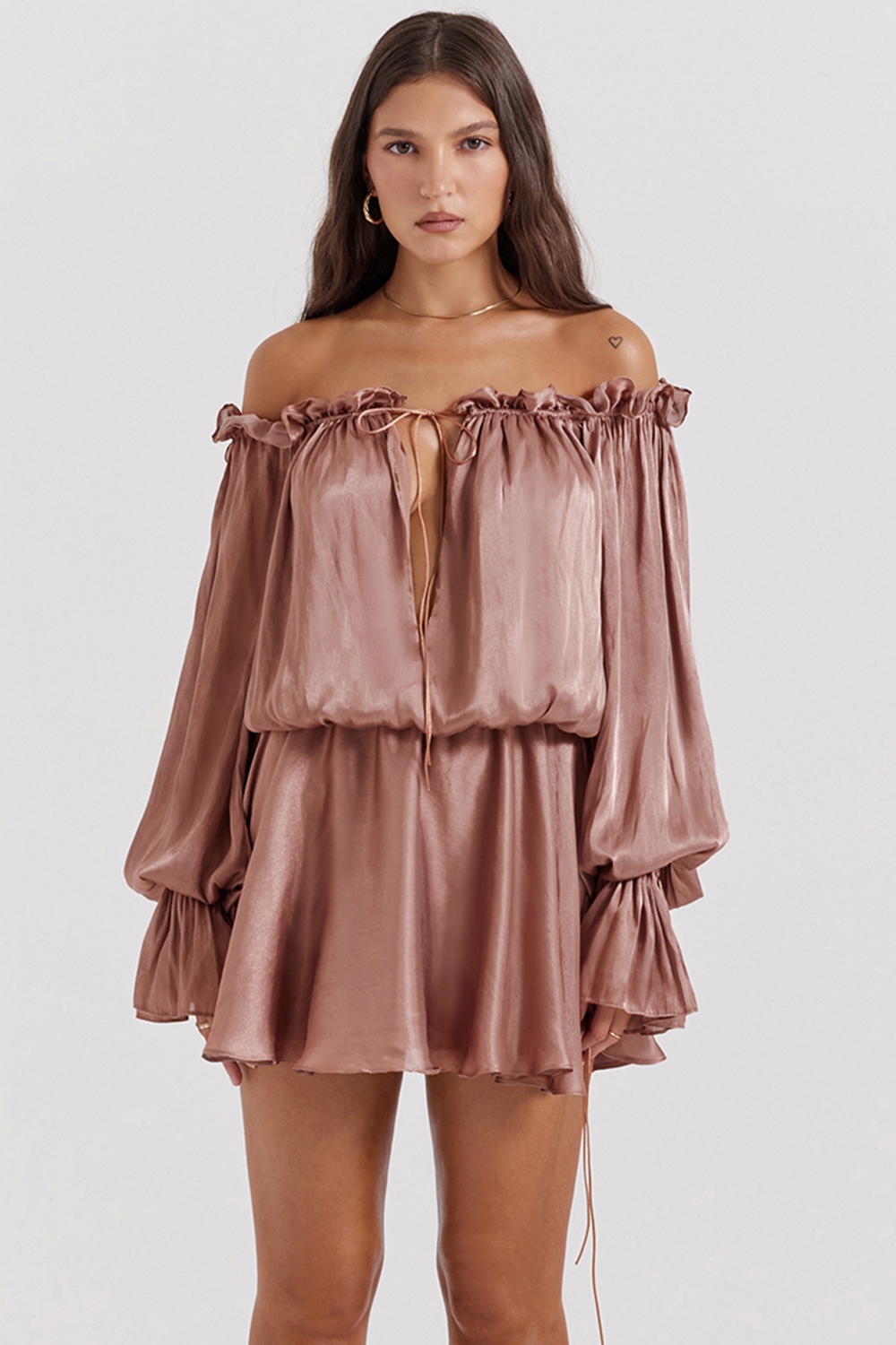 Chaya-Hazelnut Off Shoulder Dress