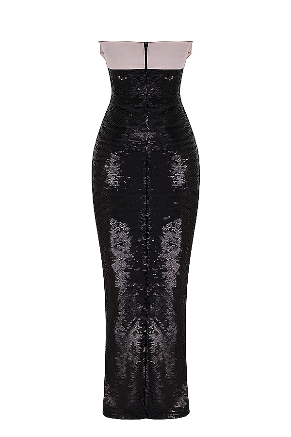 Holly-Black Sequin Strapless Bow Dress