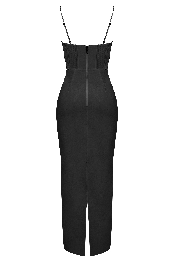 Charmaine-Black Corset Maxi Dress