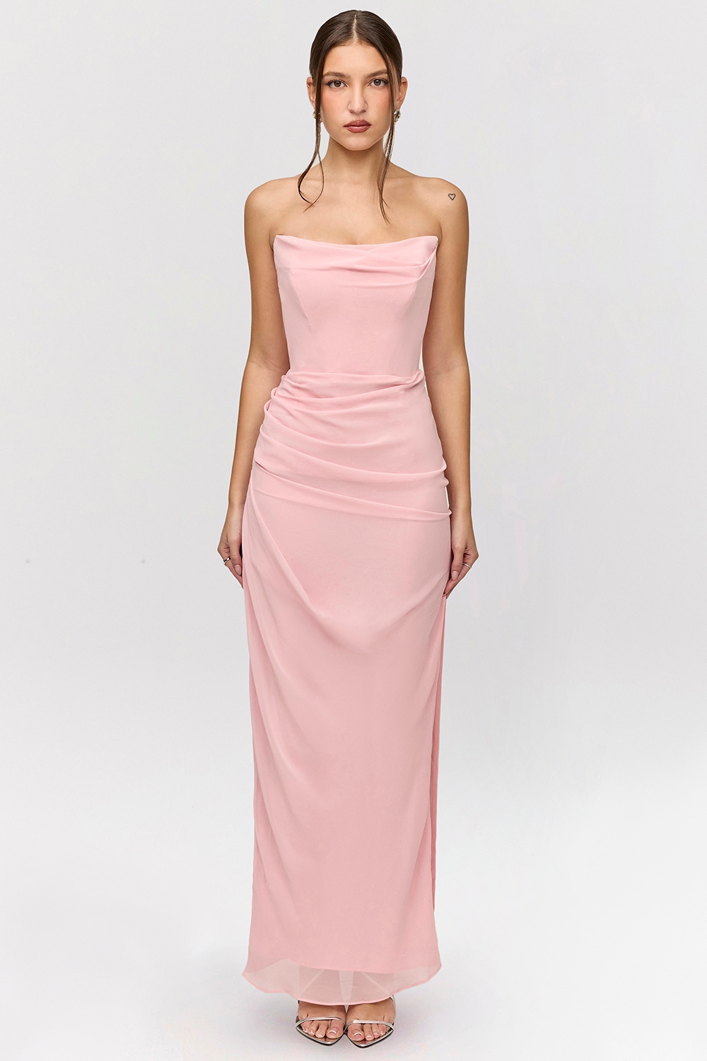 Adrienne-Pink Quartz Georgette Strapless Gown