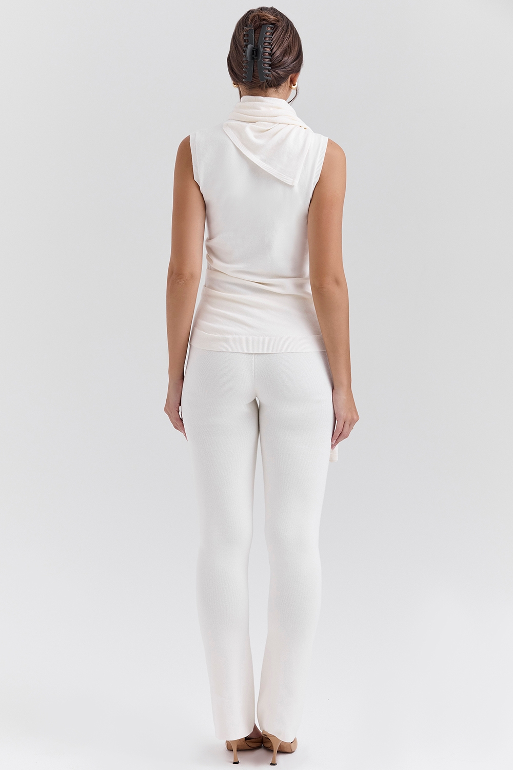 Clementine-Ivory Cashmere Draped Tank and Scarf