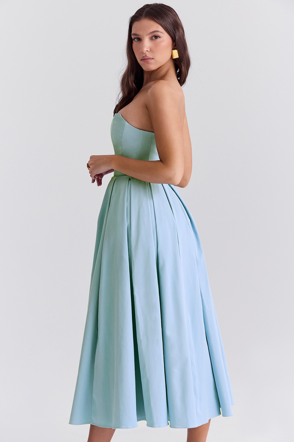 Audrey-Tuscan Blue Strapless Midi Sundress