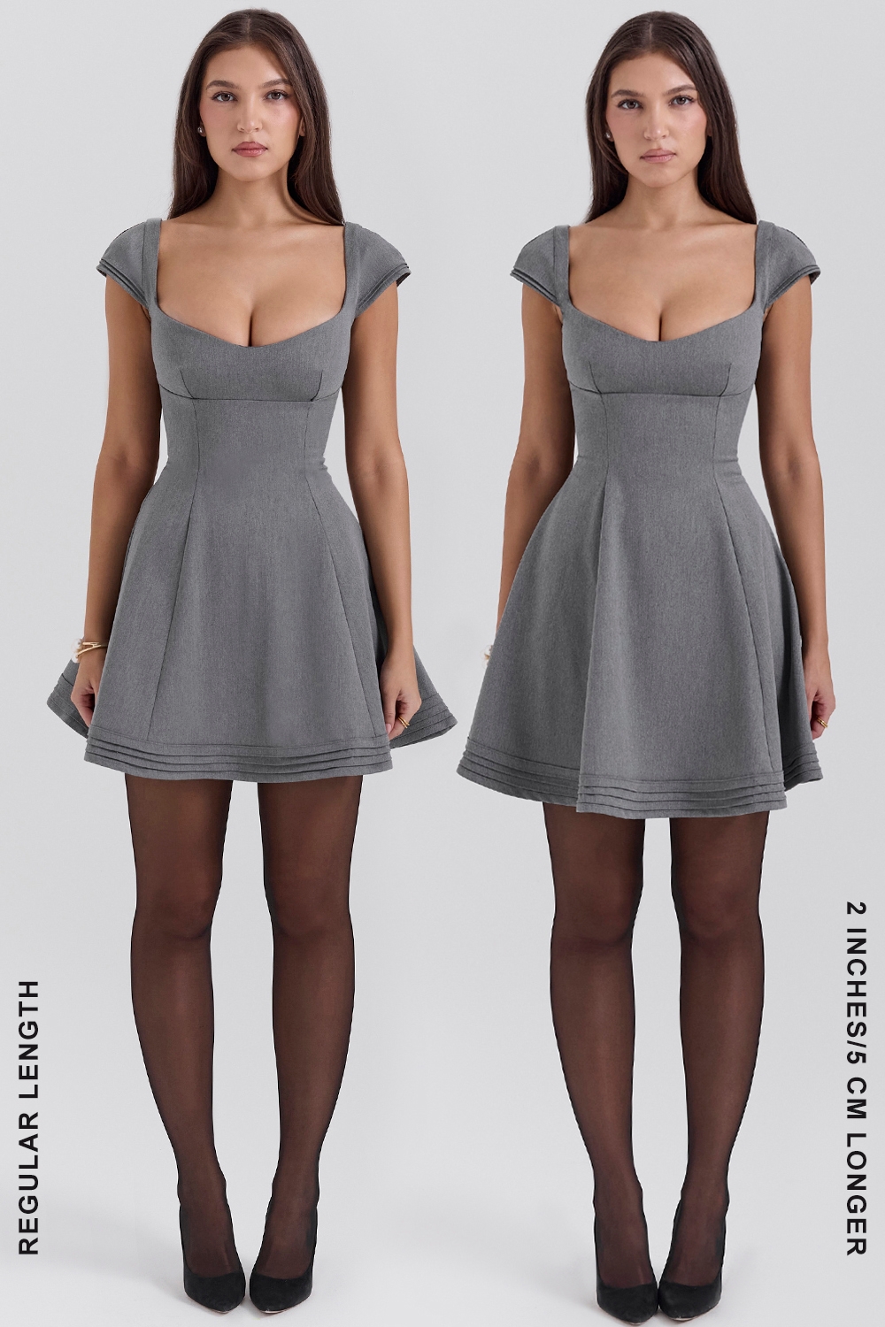 Cheri-French Grey Fitted Mini Dress with Voluminous Skirt - SALE