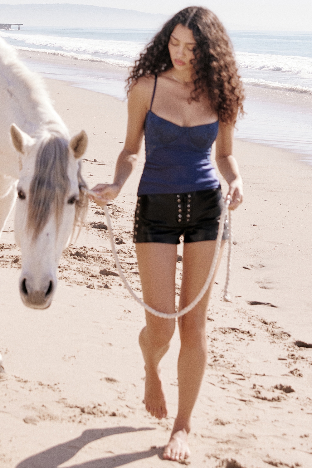 Cecilie-Navy Satin & Lace Cami Top