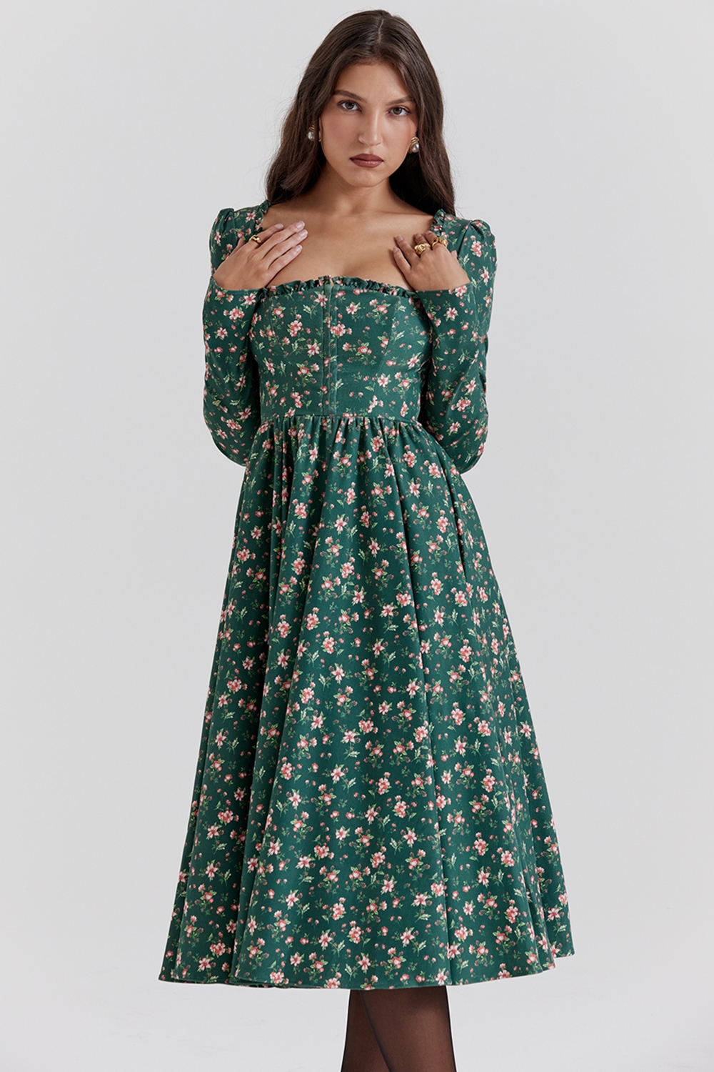 Delia-Green Floral Print Midi Dress