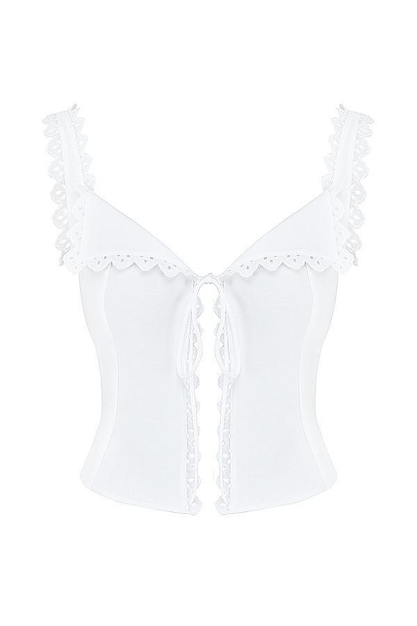 Amber-White Lace Trim Top