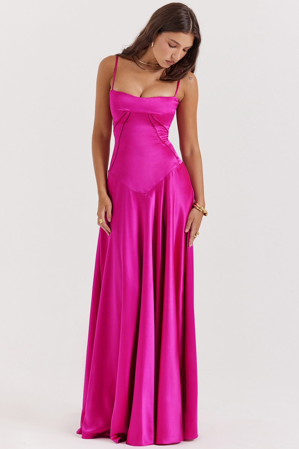 Anabella-Fuchsia Lace Up Maxi Dress