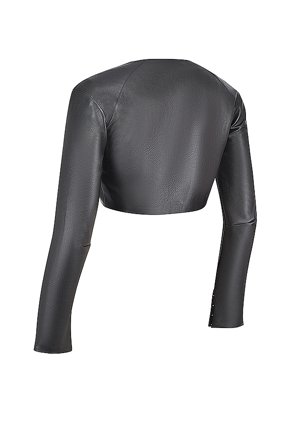 Ione-Black Vegan Leather Cropped Top
