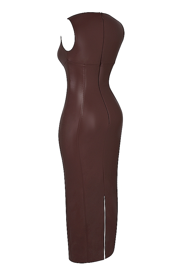 Sahara-Cocoa Vegan Leather Maxi Dress