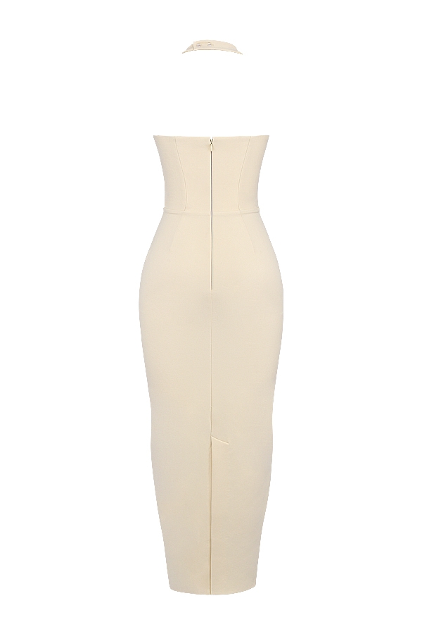 Mia-Ecru Halter Maxi Dress