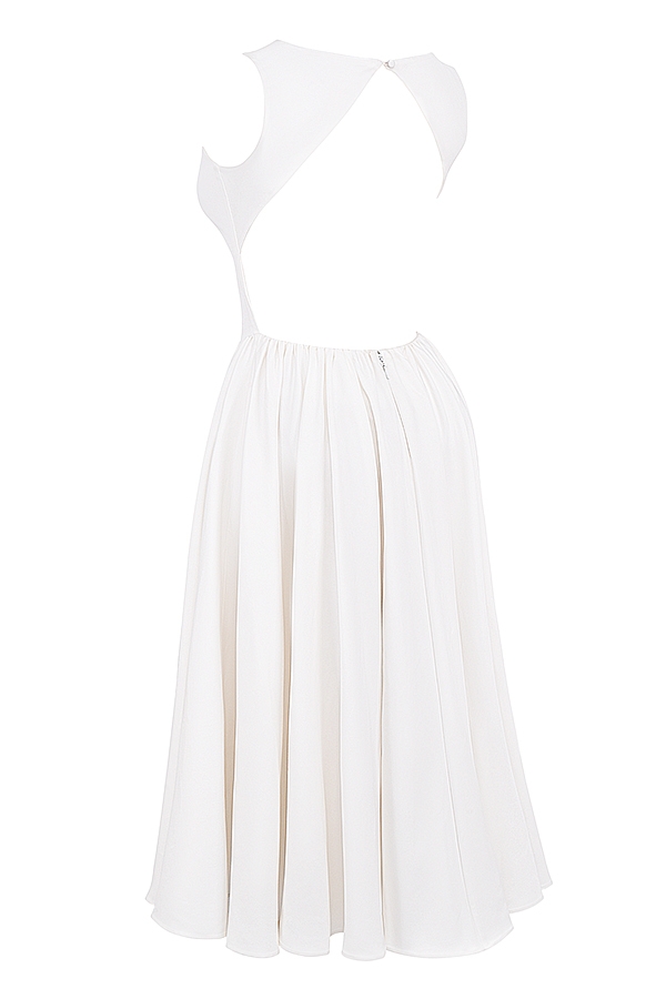 Cindy-White Twill Midi Sundress