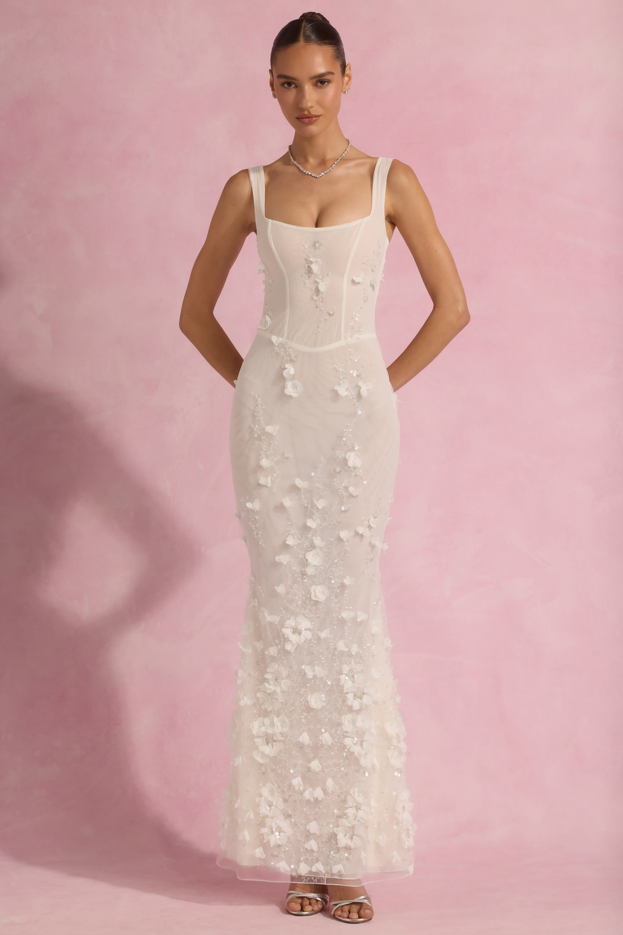Vasanta-Embellished Fishtail Corset Gown in White
