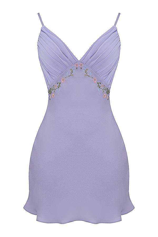 Christa-Embroidered Lavender Mini Dress